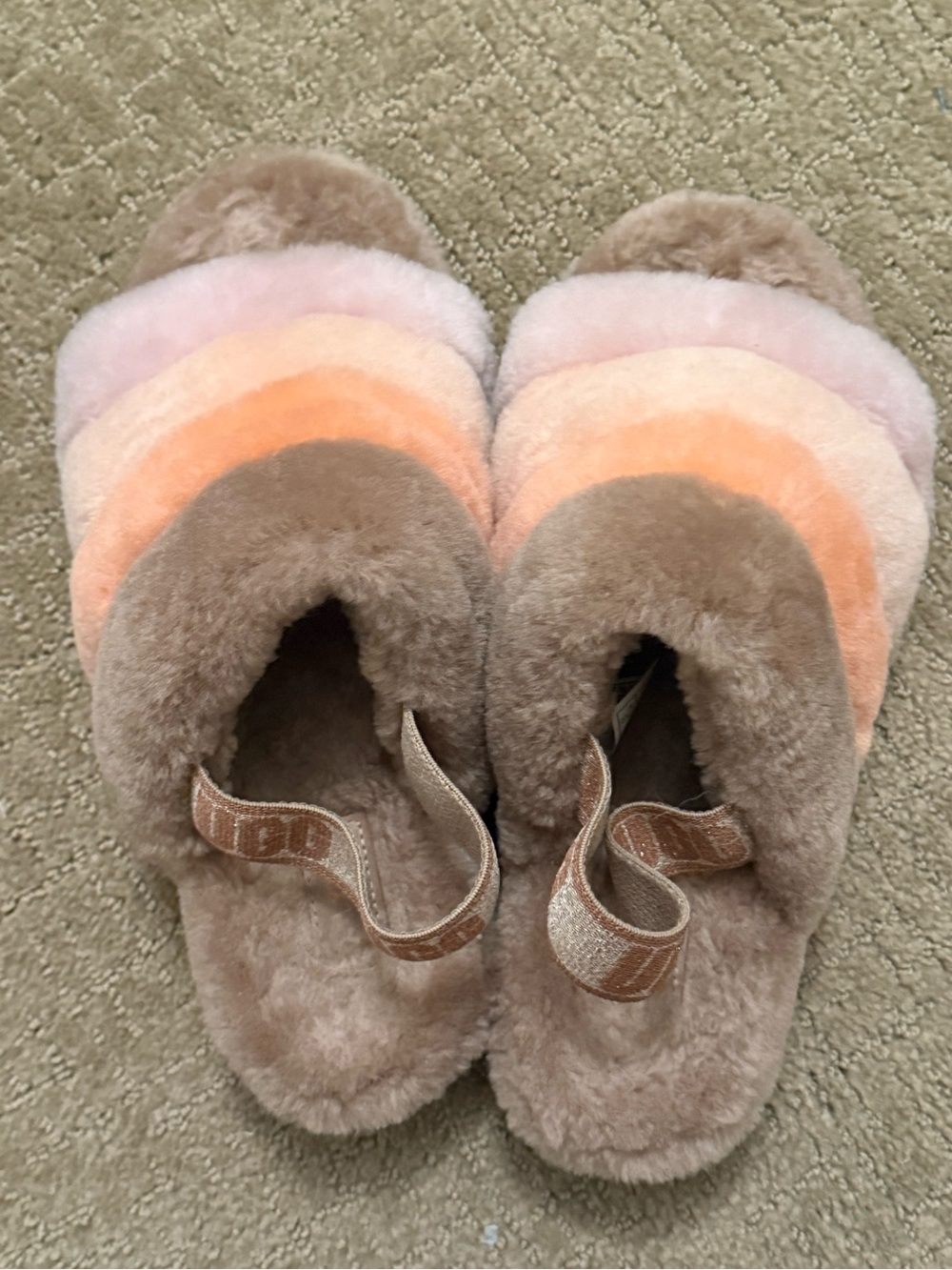 UGG Fuzzy Slide Slippers in Pink, Peach & Brown